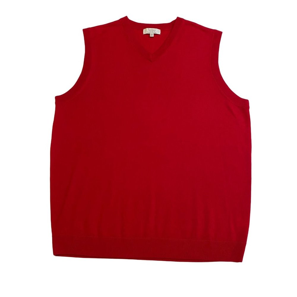 TURNBURY 100% Red Extra Fin Merino Wool V-Neck Sweater Vest Grandpa Men's XLT Ta